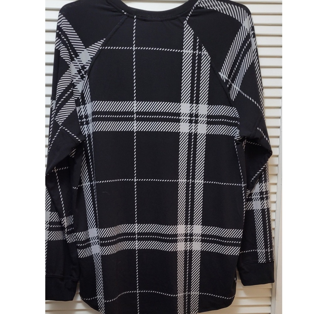 Plaid Black White Long Sleeve Raglan Top Crew Neck Pullover LuLaRoe Womens XL - Picture 3 of 7